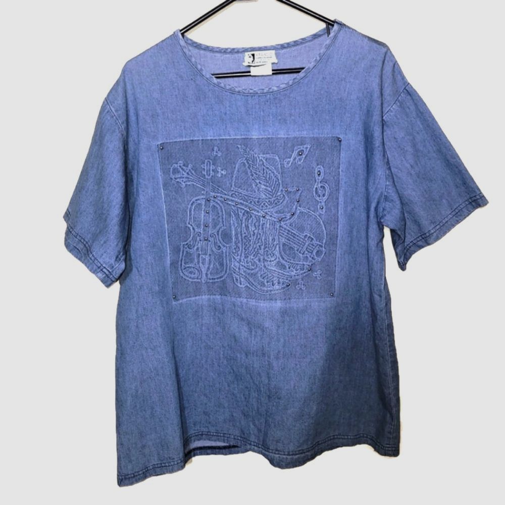 Visage Vintage Blue Denim Cowboy Western T-Shirt Medium